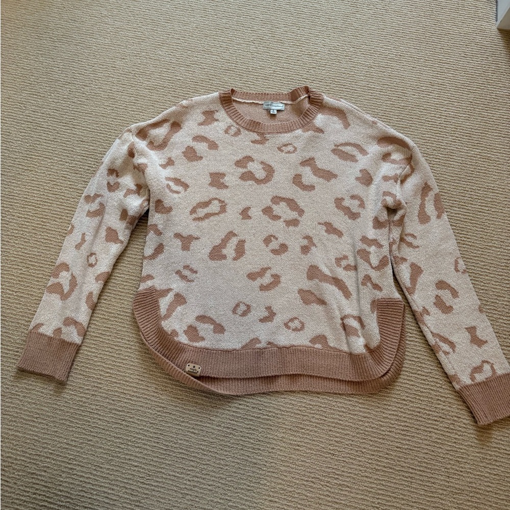 Simply Southern Leopard Print Sweater - Cream and Brown